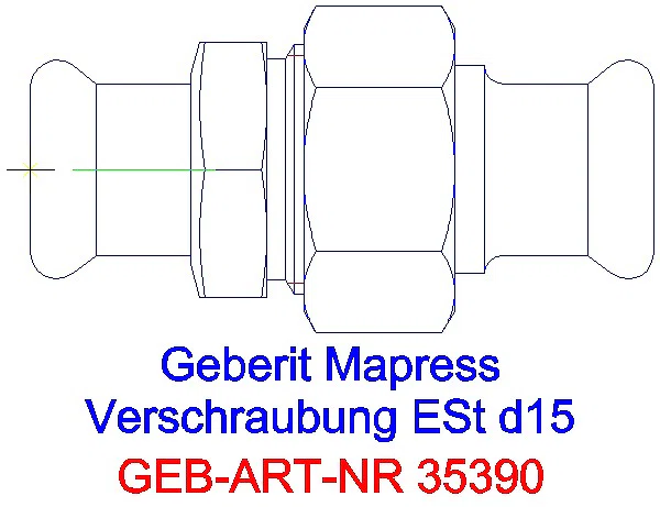 GE Mapress Edelstahl Verschraubung mit Überwurfmutter aus ESt d15_35390_A