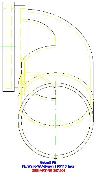 GE PE Anschlussbogen 90Gr für Wand-WC links gekröpft mit Erweiterung d110/110_367.901.16.1_L