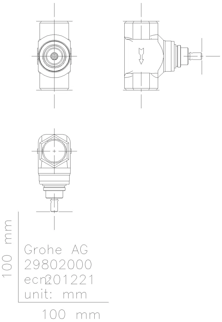 GROHE UP-Ventil-Unterteil 29802 vormont. Oberteil 3/4" Gewindeanschluss 3/4" DN20