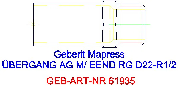 GE Mapress Kupfer Übergang mit AG und Einschubende Rg d22-R1/2_61935_A