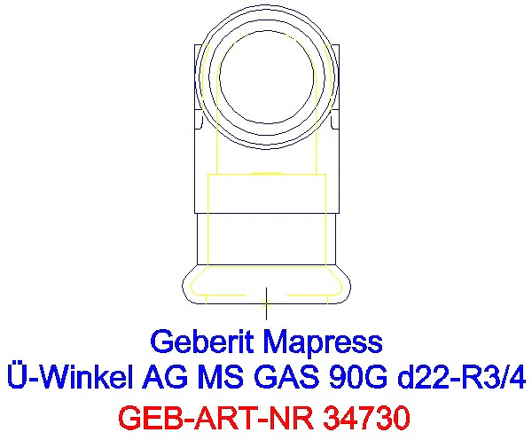GE Mapress Kupfer Übergangswinkel 90Gr mit AG (Gas) Ms Gas d22-R3/4_34730_L
