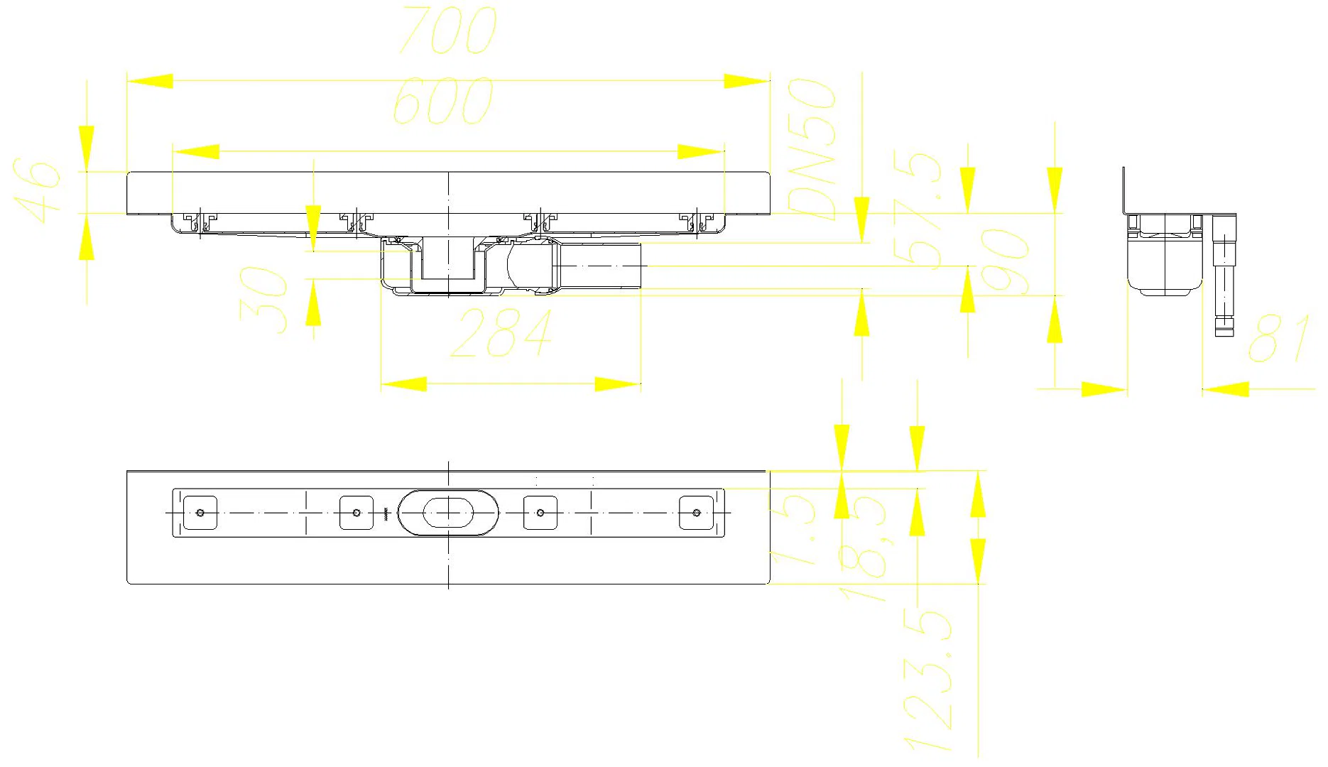DALLMER Duschrinne CeraLine PLAN W 600 mm, DN 50
