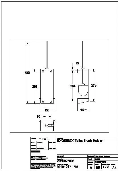 WC-Bürstenhalter, EXOS, Edelstahl, AP, 138x298x97 mm, schwarzer Bürstenkopf, EXOS687X