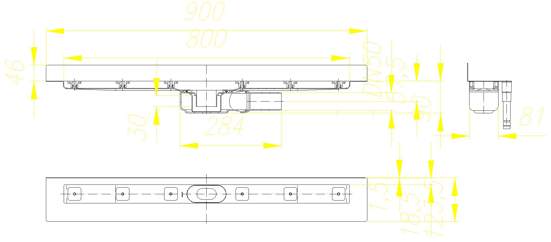 DALLMER Duschrinne CeraLine PLAN W 800 mm, DN 50