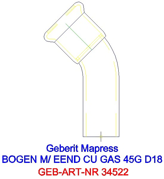 GE Mapress Kupfer Bogen 45Gr mit Einschubende (Gas) d18_34522_A