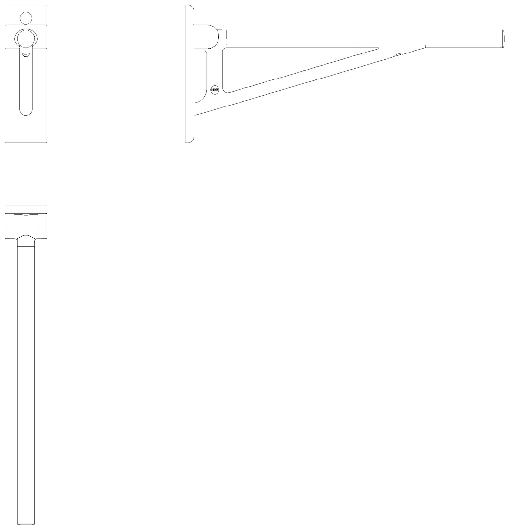 HEWI S950 Stützklappgriff, L:600mm, Kst.Ausleg.,Holm plvb tiefschwarz