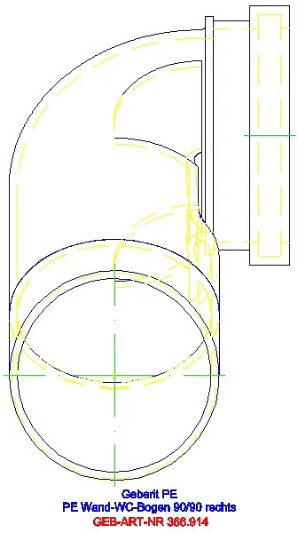 GE PE Anschlussbogen 90Gr für Wand-WC rechts gekröpft mit Erweiterung d90/90_366.914.16.1_L