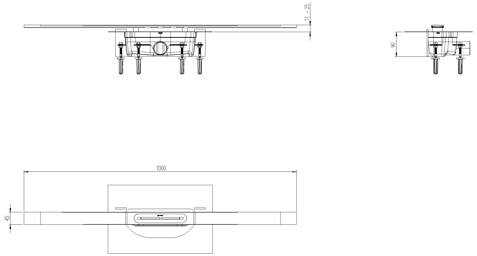 KESSEL-Duschrinne Linearis Infinity 90 L: 1000 mm, DN 50, Edelstahl poliert