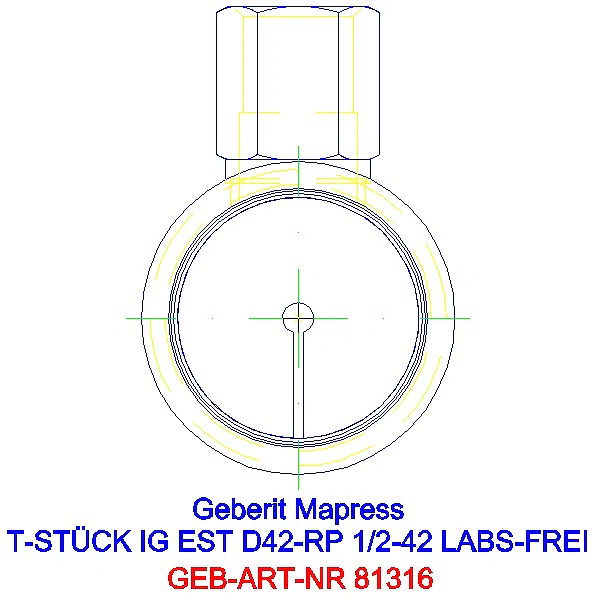 GE Mapress Edelstahl T-Stück mit IG (LABS-frei) d42-Rp1/2-42_81316_L