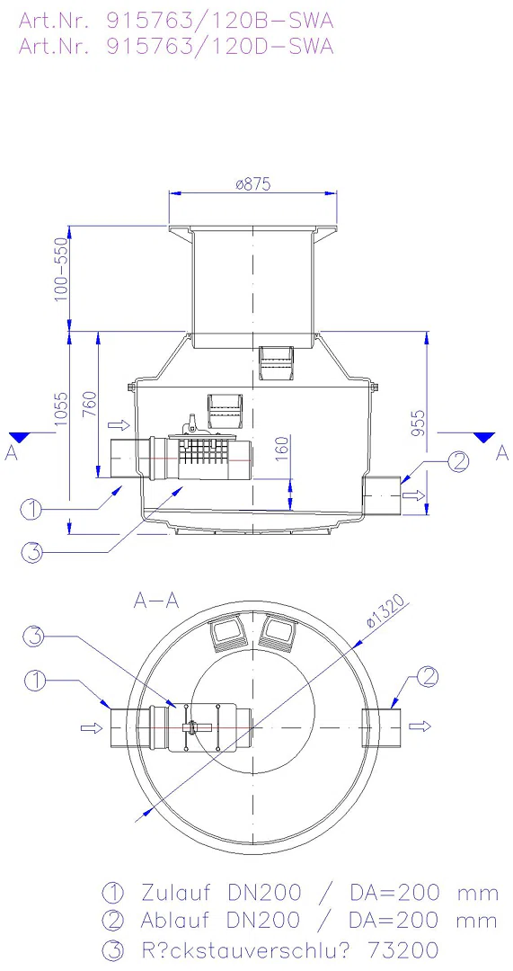 KESSEL-Probenahmeschacht DN 200, mit Staufix SWA, Klasse D