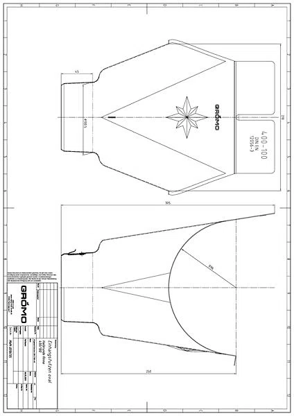 GRÖMO ALUSTAR Einhangstutzen oval - TX - Anthrazit 400 / 100 halbrunde Rinne, #Art.Nr. 88281