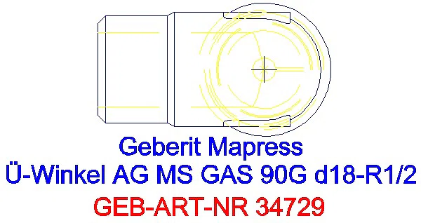 GE Mapress Kupfer Übergangswinkel 90Gr mit AG (Gas) Ms Gas d18-R1/2_34729_G