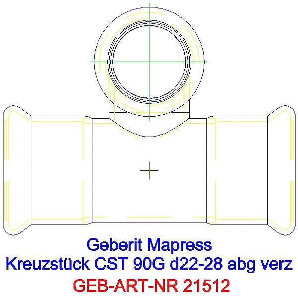 GE Mapress C-Stahl Kreuzstück 90Gr abgesetzt d22-28 verzinkt_21512_A