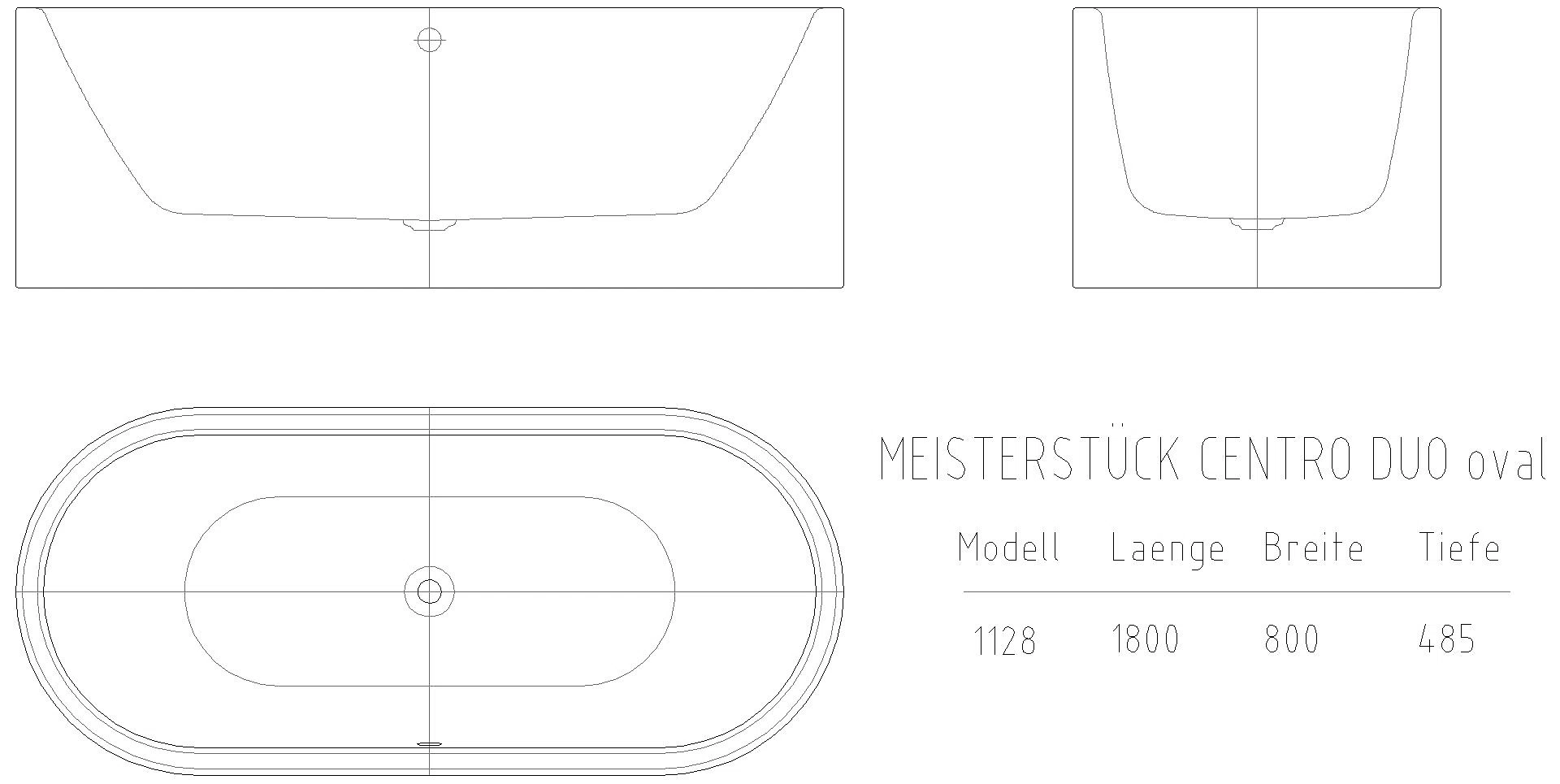 KALDEWEI MEISTERSTÜCK CENTRO DUO OVAL Badewanne, 1800x800 mm, Modell-Nr: 1128-4040