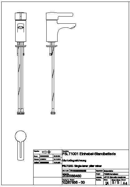 Thermostat-Standbatterie, F5, EHM, 100 mm, Hygieneoption, F5LT1001