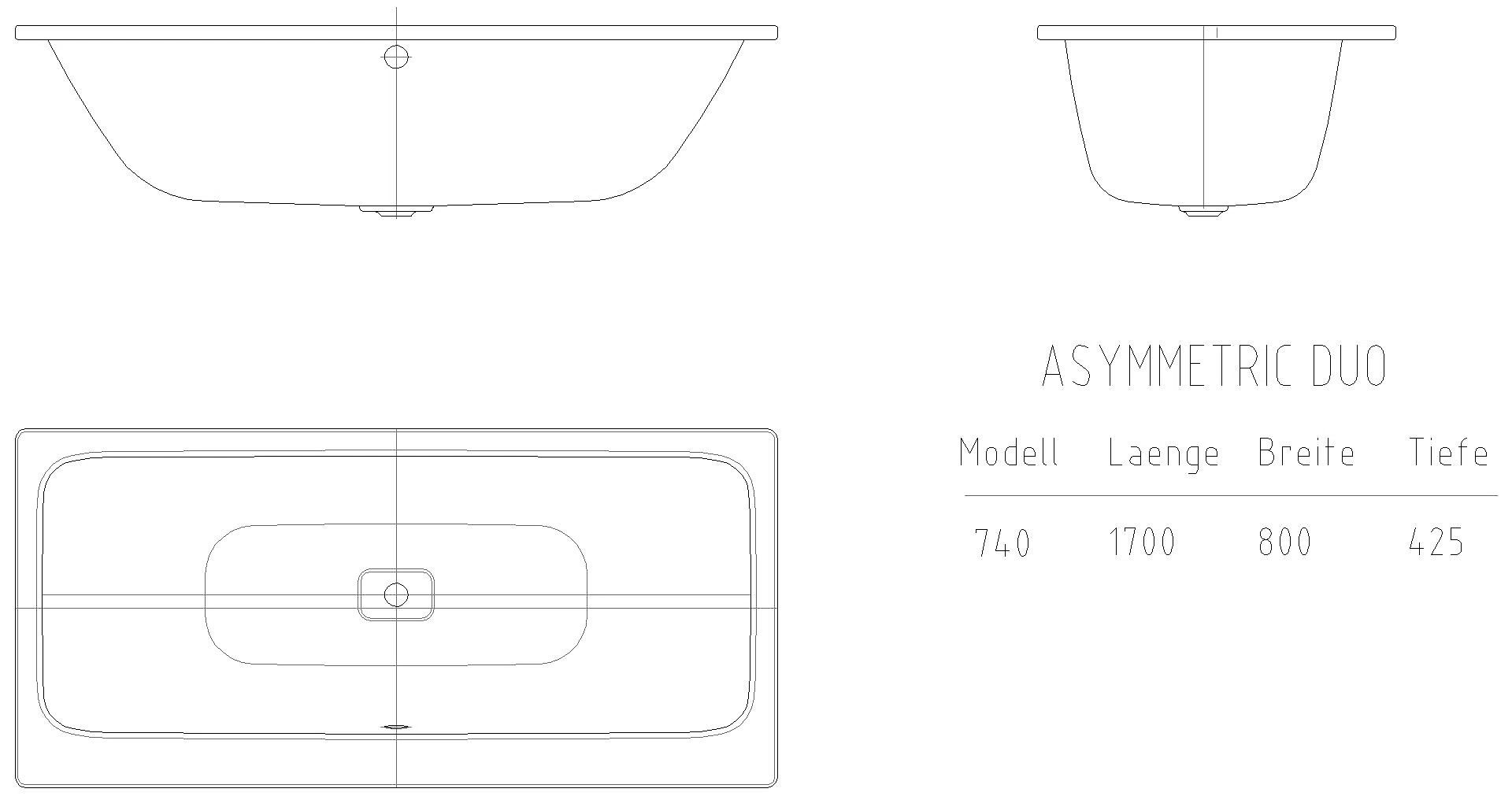 KALDEWEI ASYMMETRIC DUO Badewanne, 1700x800 mm, Modell-Nr: 740