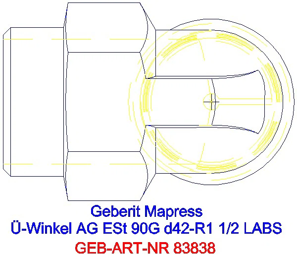 GE Mapress Edelstahl Übergangswinkel 90Gr mit AG (LABS-frei) 90G d42-R1 1/2_83838_G