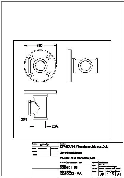 Wandanschlussstück, f. Wandarm DN20, grün, G3/4xG3/4, ZFAID694
