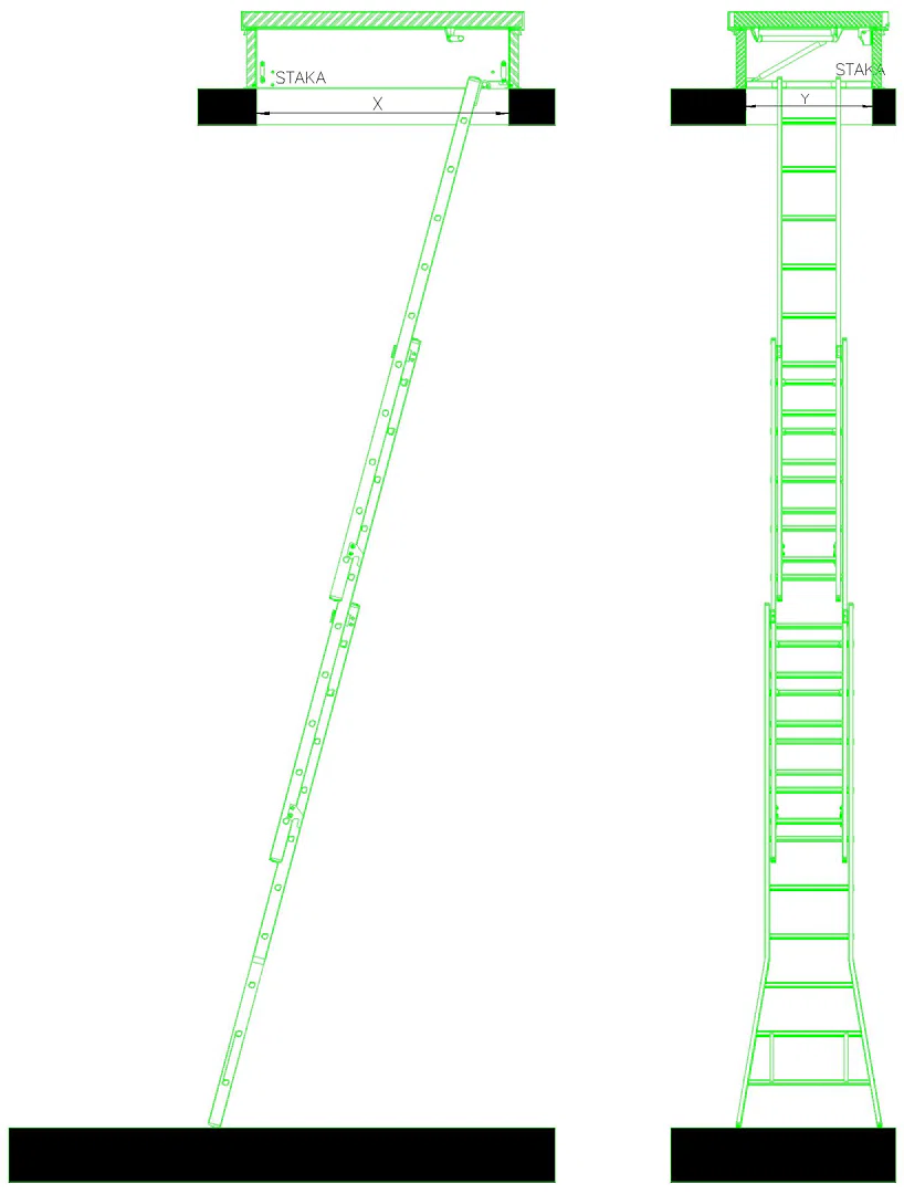 Flachdachausstieg DL147 mit dreiteilige Leiter