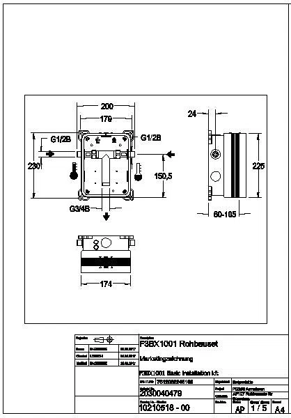 Rohbauset, F3, Systembox R3, waschen, Warm- und Kaltwasser, F3BX1001