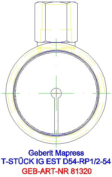 GE Mapress Edelstahl T-Stück mit IG (LABS-frei) d54-Rp1/2-54_81320_L