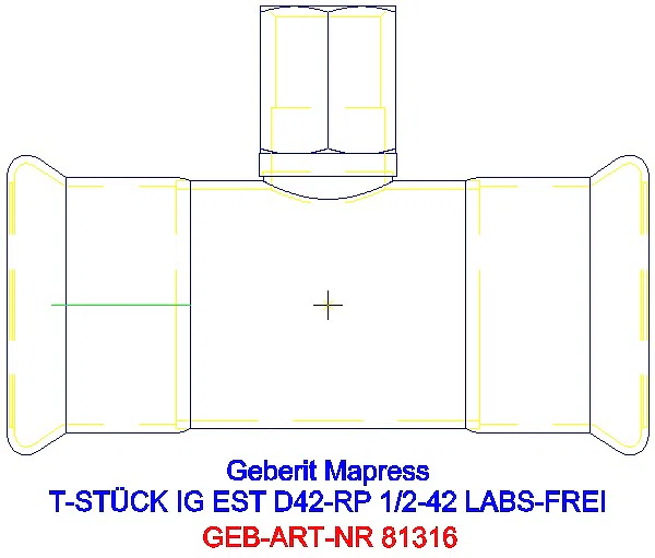 GE Mapress Edelstahl T-Stück mit IG (LABS-frei) d42-Rp1/2-42_81316_A