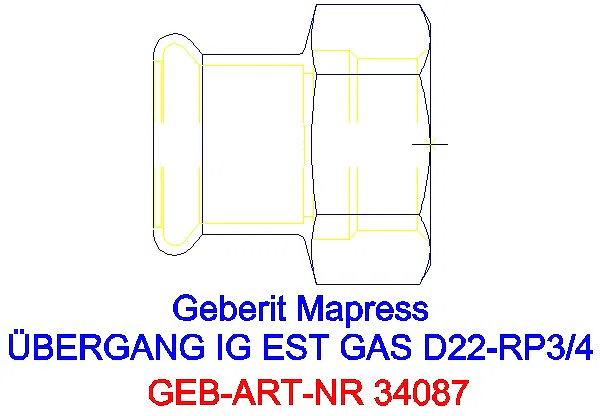 GE Mapress Edelstahl Übergang mit IG (Gas) d22-Rp3/4_34087_G