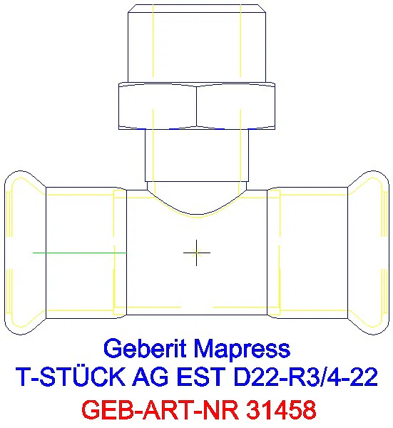 GE Mapress Edelstahl T-Stück mit AG d22-R3/4-22_31458_A