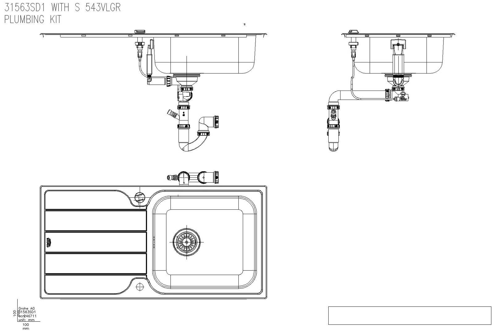 GROHE Edelstahlspüle K500 31563_1 mit 1 Becken Abtropffläche 1000x500mm