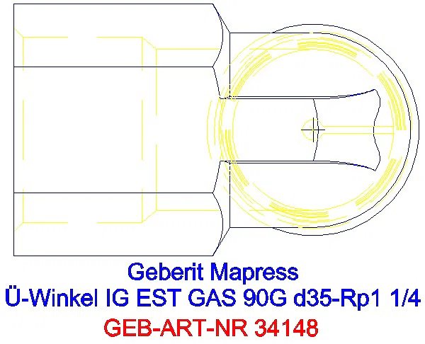 GE Mapress Edelstahl Übergangswinkel 90Gr mit IG (Gas) d35-Rp1 1/4_34148_G