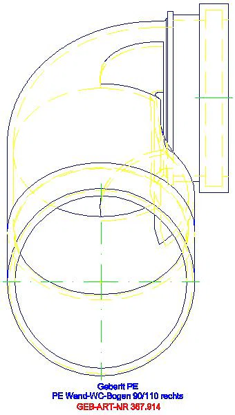 GE PE Anschlussbogen 90Gr für Wand-WC rechts gekröpft mit Erweiterung d110/90_367.914.16.1_L