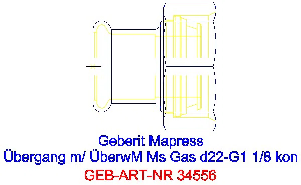 GE Mapress Kupfer Übergang mit ÜM (Gas) konisch dichtend Ms d22-G1 1/8_34556_G