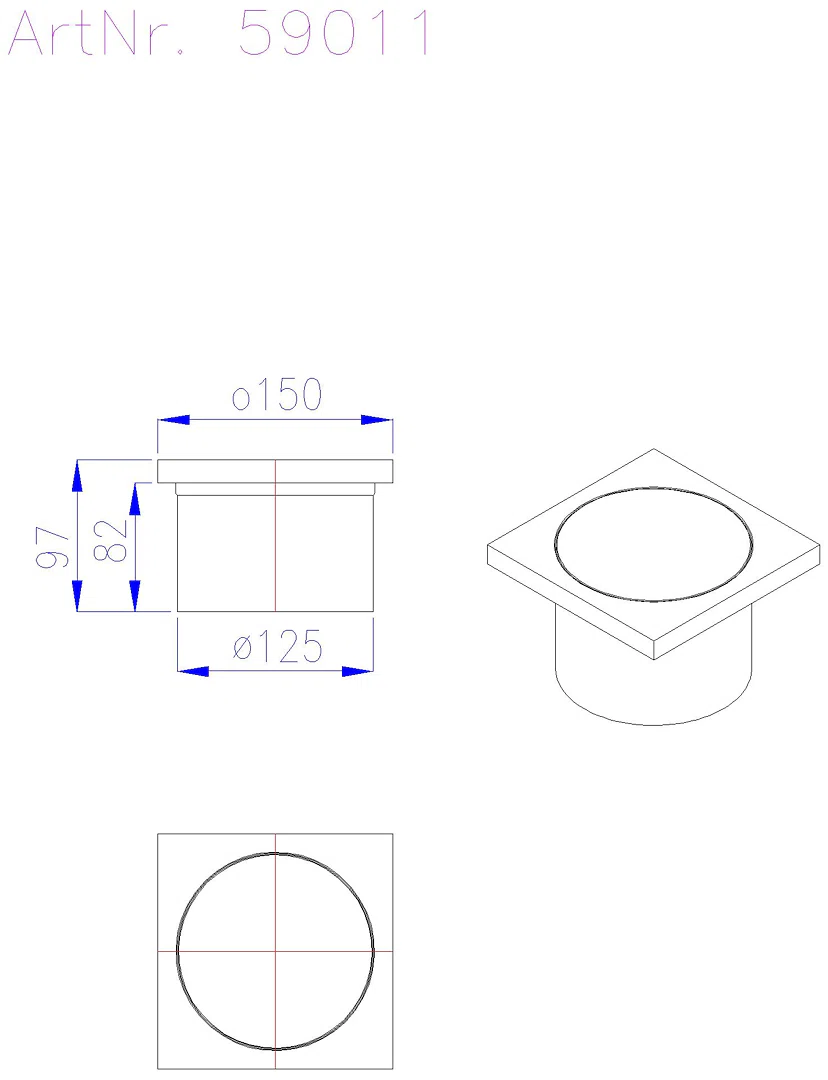 KESSEL-Aufsatzstück Hygiene V2A 150x150mm