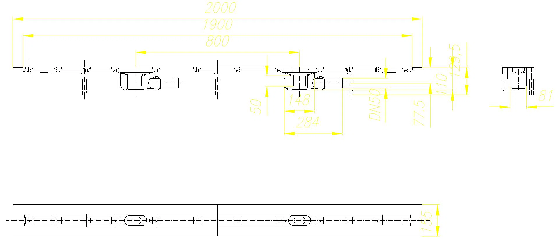 DALLMER Duschrinne CeraLine F Duo 1900 mm, DN 50