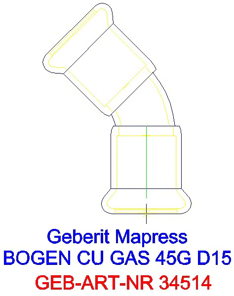 GE Mapress Kupfer Bogen 45Gr (Gas) d15_34514_A