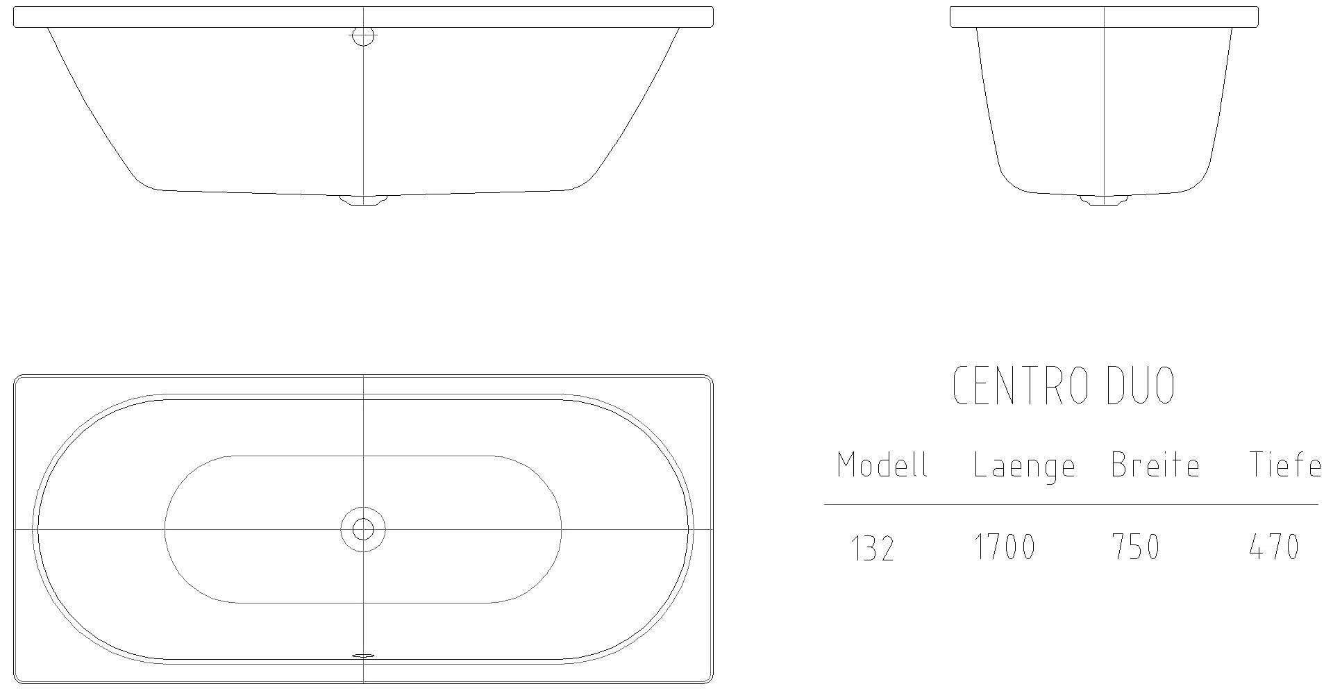 KALDEWEI CENTRO DUO Badewanne, 1700x750 mm, Modell-Nr: 132