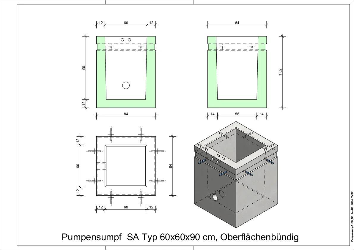 Pumpensumpfschacht Typ SA, oberflächenbündig