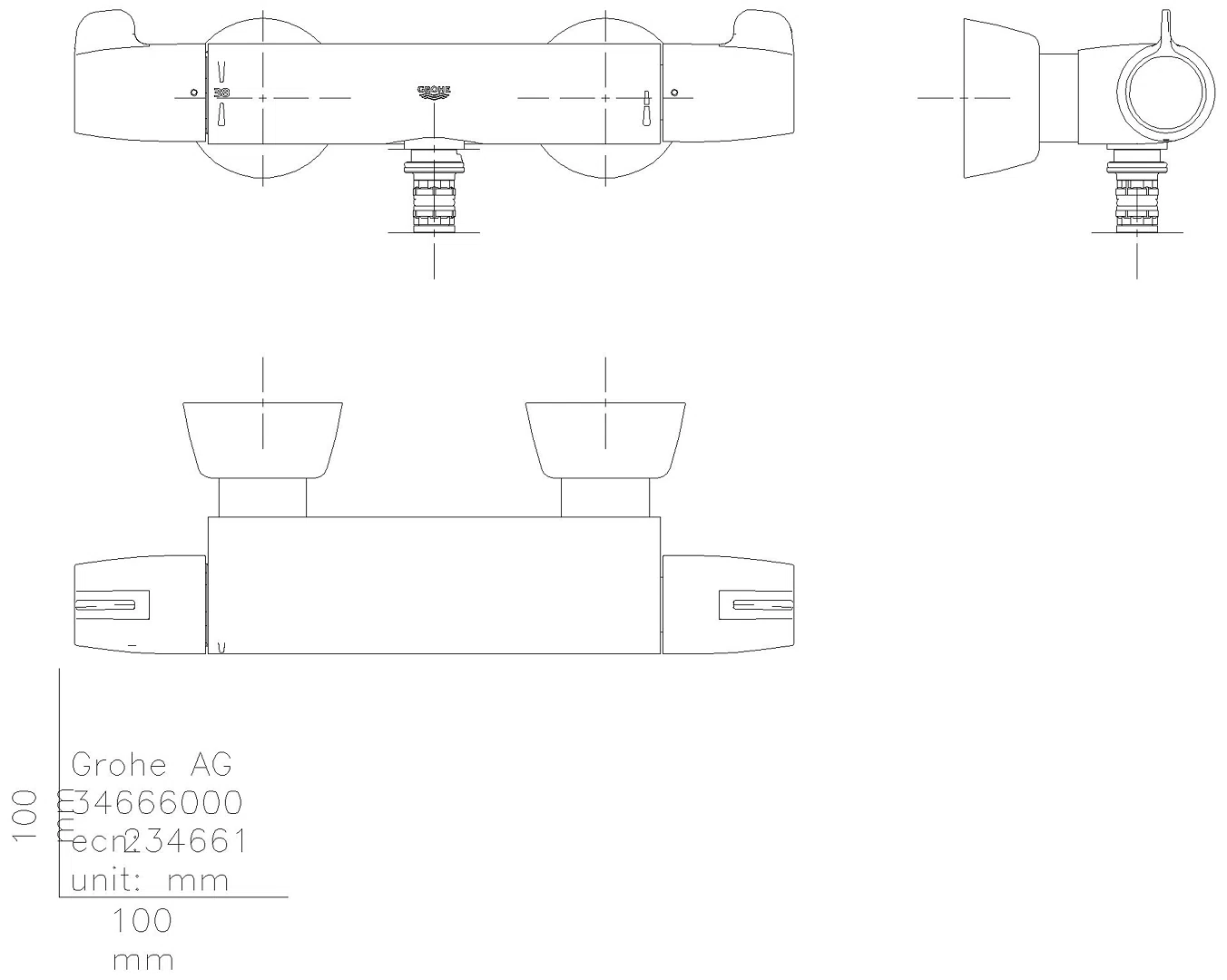 GROHE THM-WT-Batterie Grohtherm Special 34666 mit verdeckten S-Anschlüssen chrom