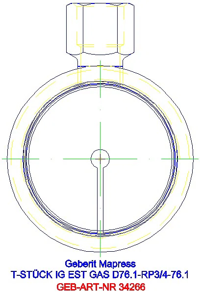 GE Mapress Edelstahl T-Stück mit IG (Gas) d76.1-Rp3/4-76.1_34266_L