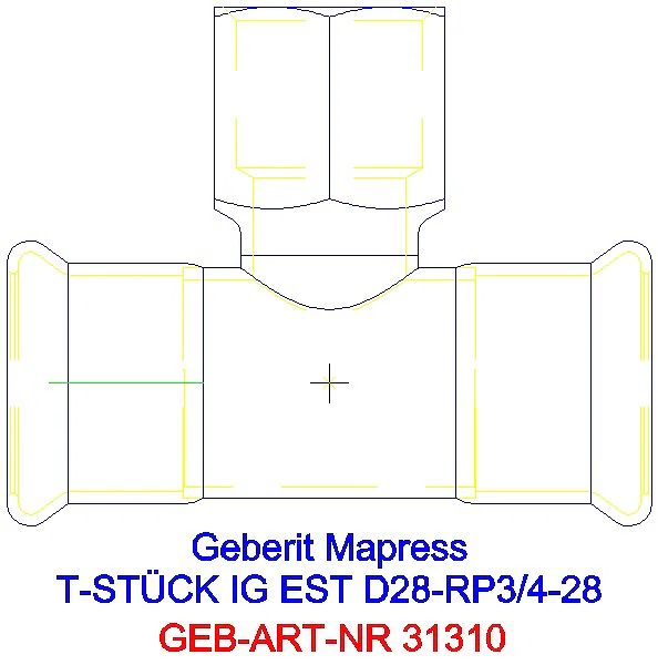 GE Mapress Edelstahl T-Stück mit IG d28-Rp3/4-28_31310_A