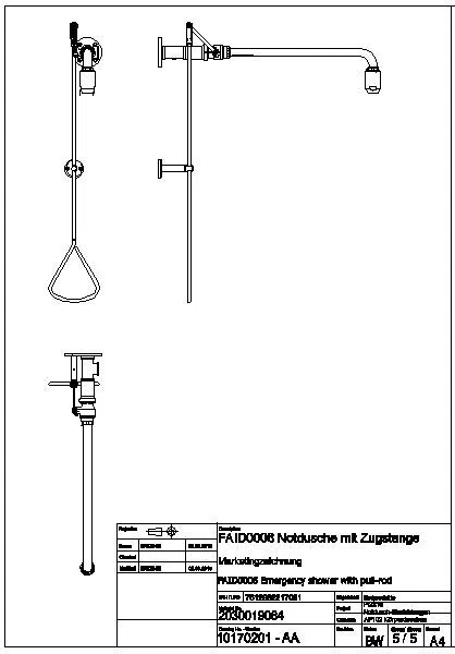 Notdusche, Zugstange, grün, Wasser aus Decke oder rechts, FAID0006