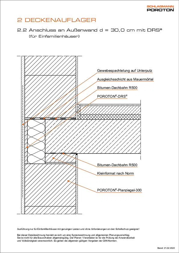Deckenauflager mit POROTON®-DRS®, AW d = 30 cm