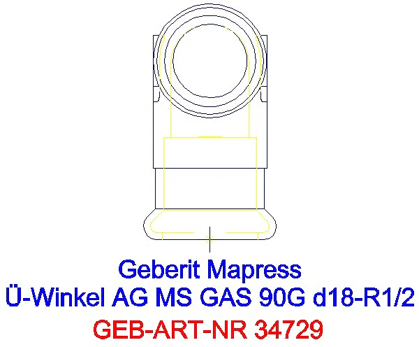 GE Mapress Kupfer Übergangswinkel 90Gr mit AG (Gas) Ms Gas d18-R1/2_34729_L