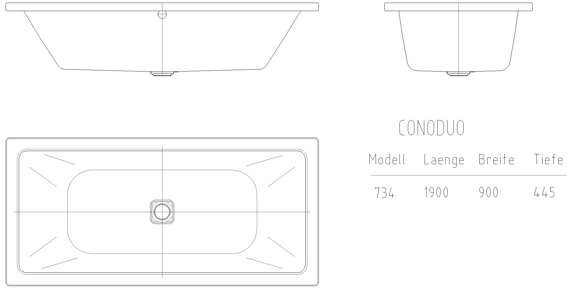 KALDEWEI CONODUO Badewanne, 1900x900 mm, Modell-Nr: 734