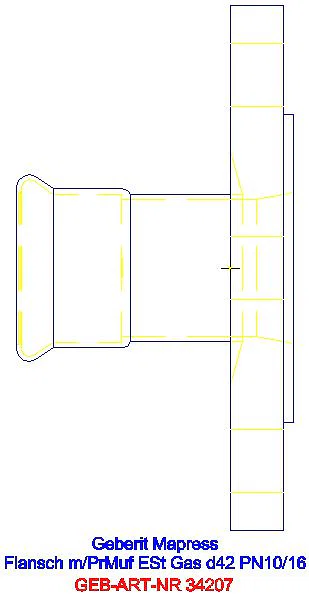 GE Mapress Edelstahl Flansch PN 10/16 mit Pressmuffe (Gas), d42_34207_A