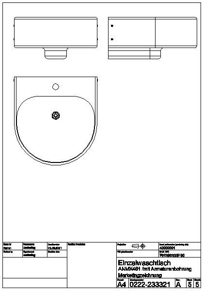 Einzelwaschtisch, ANIMA, Edelstahl, 460x230x490 mm, mit Hahnloch, ANMX461