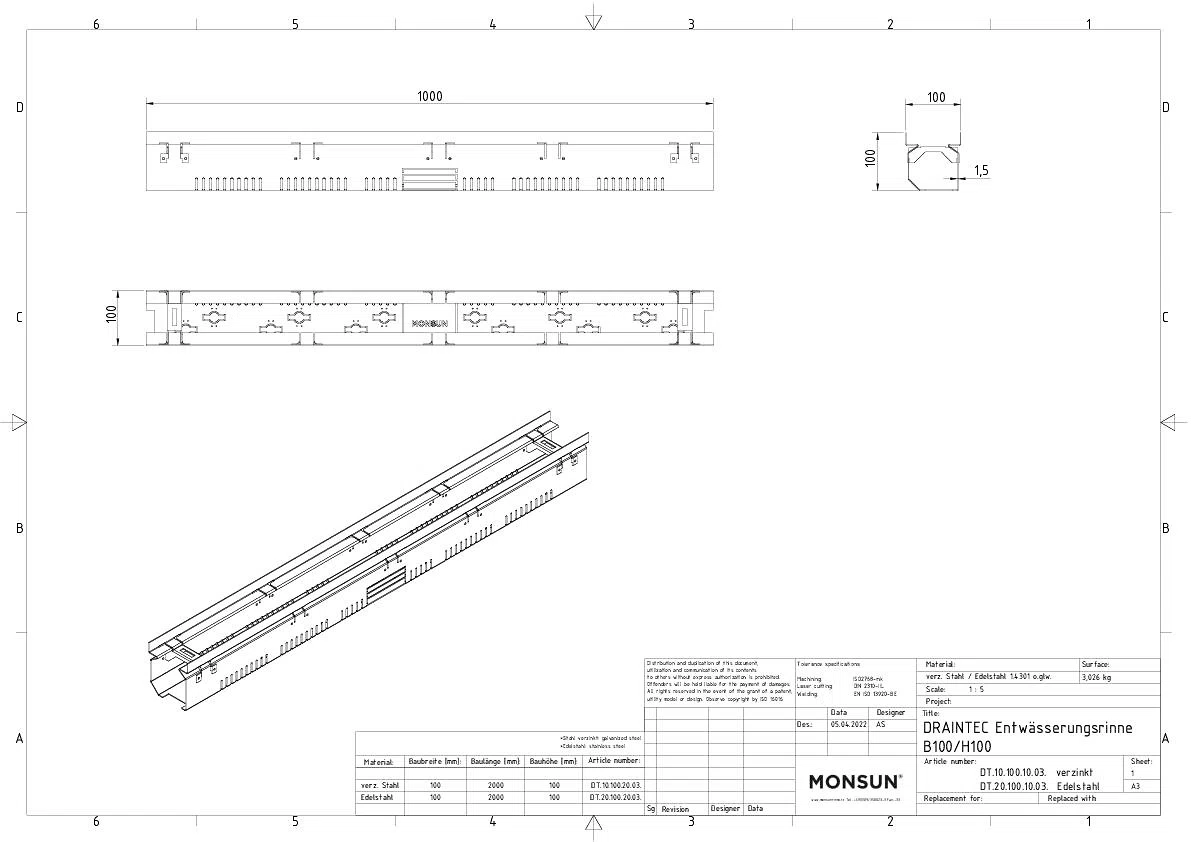 01_MONSUN DRAINTEC Entwässerungsrinne fixe Bauhöhe