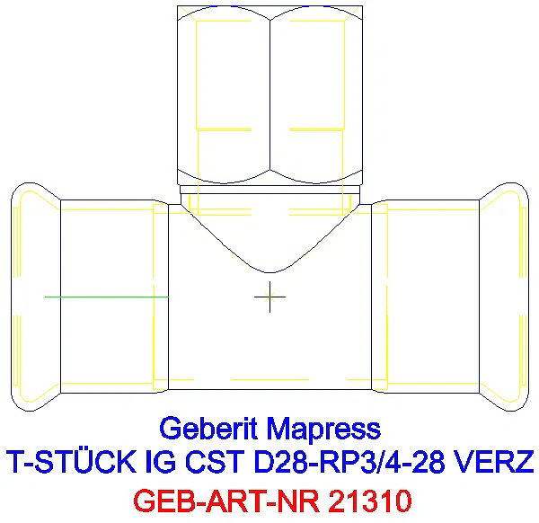 GE Mapress C-Stahl T-Stück mit IG d28-Rp3/4-28 verzinkt_21310_A