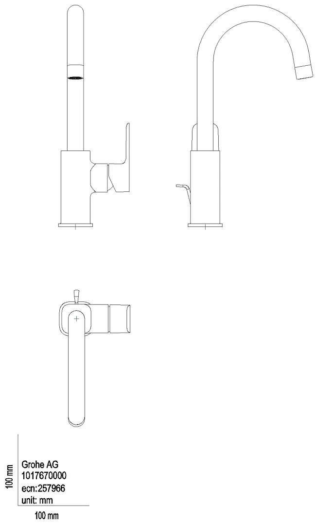 GROHE EH-WT-Batterie Cubeo 101767 L-Size Schwenkauslauf Zst.-Abl.grt. matt black
