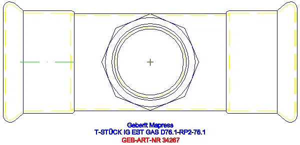 GE Mapress Edelstahl T-Stück mit IG (Gas) d76.1-Rp2-76.1_34267_G